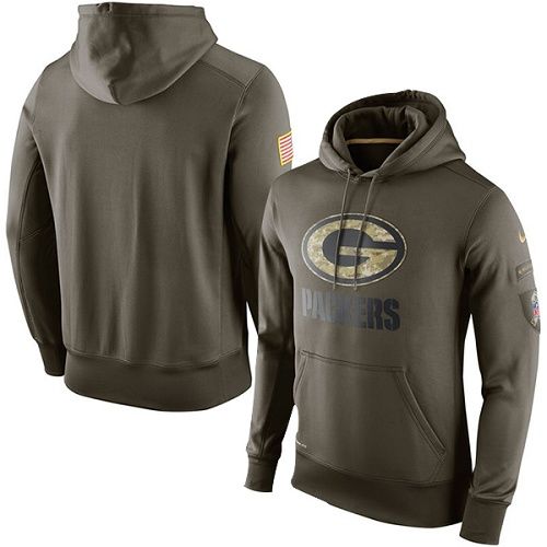 Men's Green Bay Packers Nike Olive Salute To Service KO Performance Hoodie - Click Image to Close